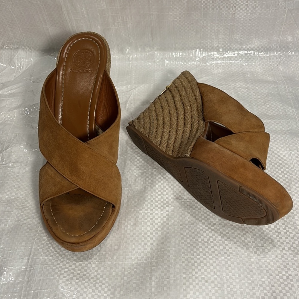 Tory Burch Kristen Wedges Gold Logo Tan leather - Picture 6 of 10